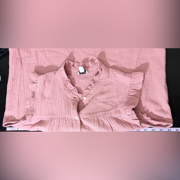 J Crew Factory Gauze Smocked Ruffleneck Top Size L - Picture 7 of 8